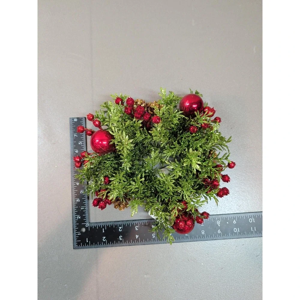 Darice Christmas Candle Ring 8in Glitter Greenery Red Berries Ornaments 30028443